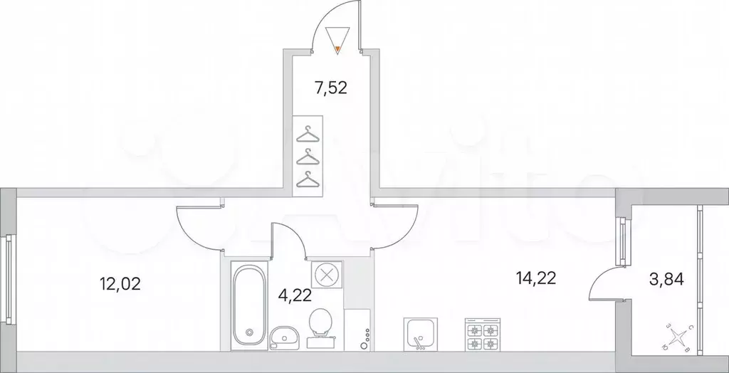 1-к. квартира, 39,9 м, 8/8 эт. - Фото 0