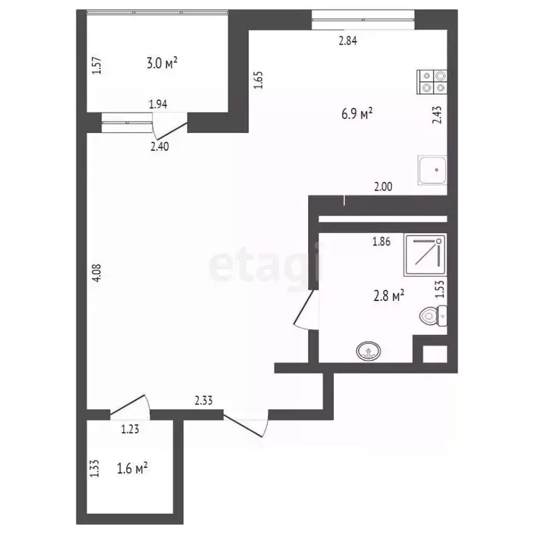 Студия Тюменская область, Тюмень Дамбовская ул., 25к1 (24.3 м) - Фото 2