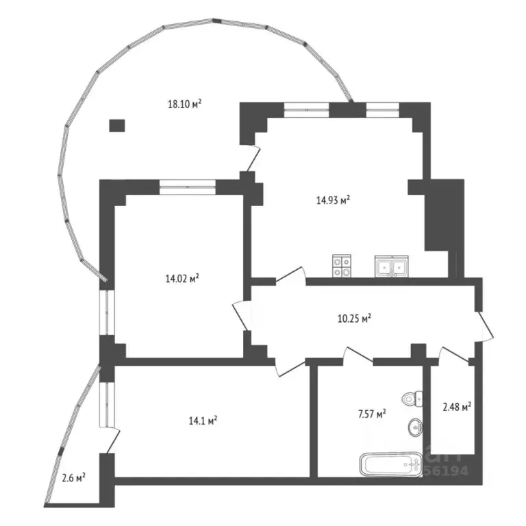 2-к кв. Тюменская область, Тюмень ул. Федюнинского, 64к1 (73.0 м) - Фото 2
