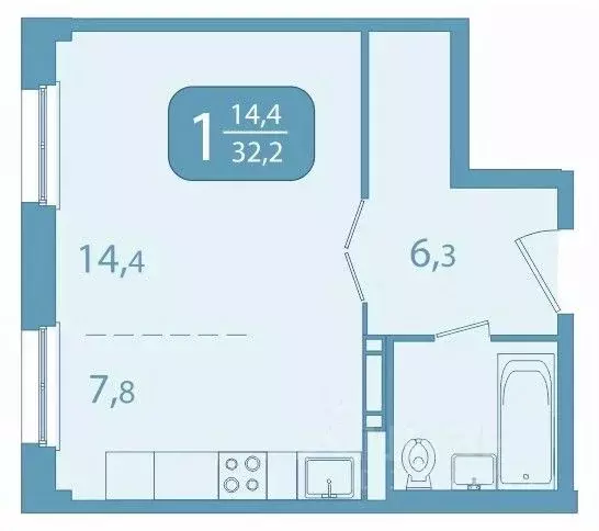 1-к кв. Томская область, Томск ул. Юрия Ковалева, 47 (32.29 м) - Фото 0