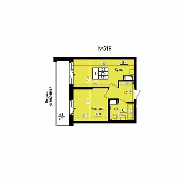 1-комнатная квартира: посёлок Парголово, Ольгинская дорога, 3/20 (42.1 ... - Фото 2