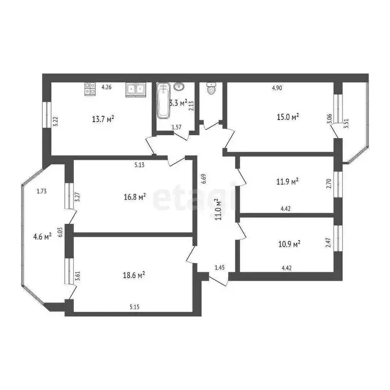 5-комнатная квартира: Набережные Челны, улица Аделя Кутуя, 3 (102.8 м) - Фото 0