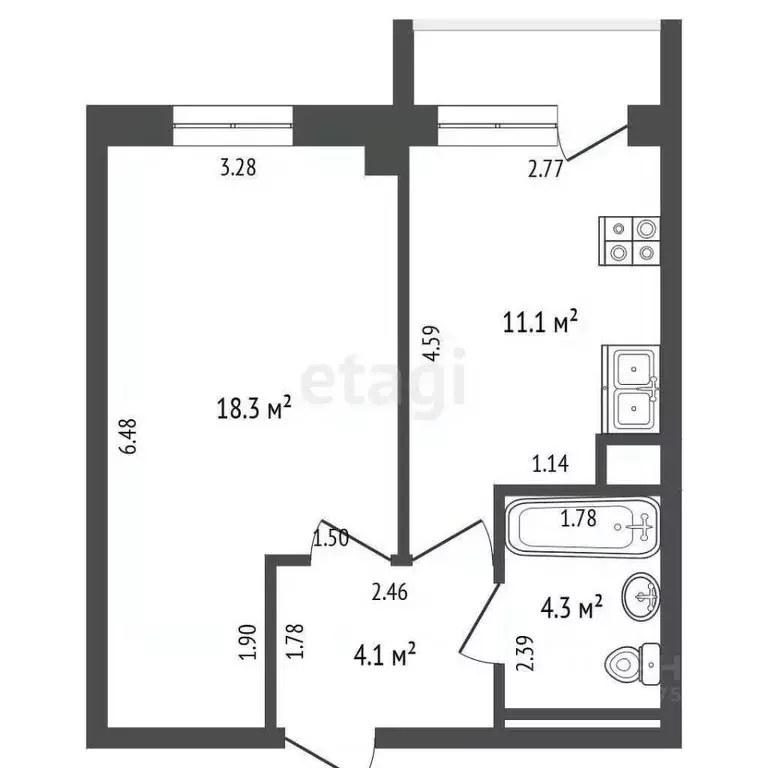 1-к кв. Саха (Якутия), Якутск просп. Михаила Николаева, 10/2В (37.8 м) - Фото 2