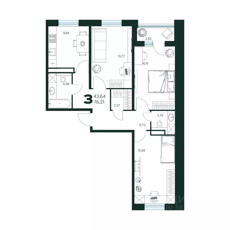 3-к кв. Московская область, Химки Сходня мкр,  (76.21 м) - Фото 1