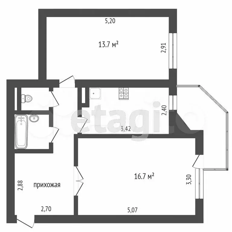 2-к. квартира, 52,7 м, 3/9 эт. - Фото 0