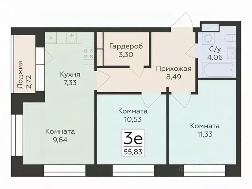 3-к кв. Воронежская область, Воронеж ул. Матросова, 64А (55.83 м) - Фото 0