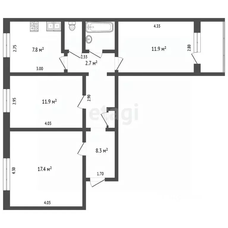 3-к кв. Хабаровский край, Хабаровск Тихоокеанская ул., 172 (65.0 м) - Фото 2