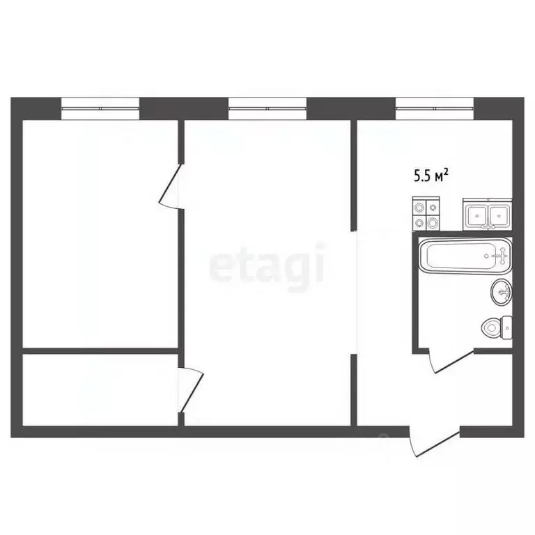 Квартира, 2 комнаты, 41.6 м - Фото 2