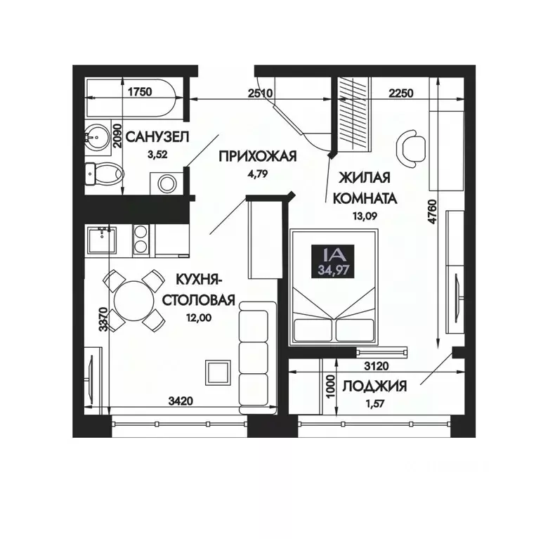 1-к кв. Адыгея, Тахтамукайский район, Яблоновский пгт  (34.97 м) - Фото 1