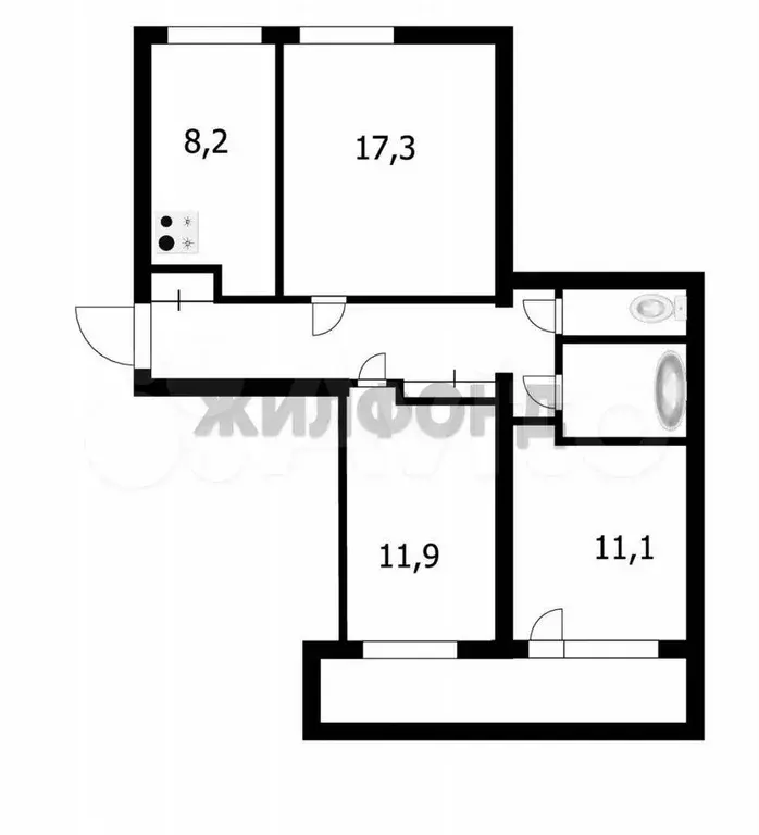 3-к. квартира, 63,5 м, 1/9 эт. - Фото 0