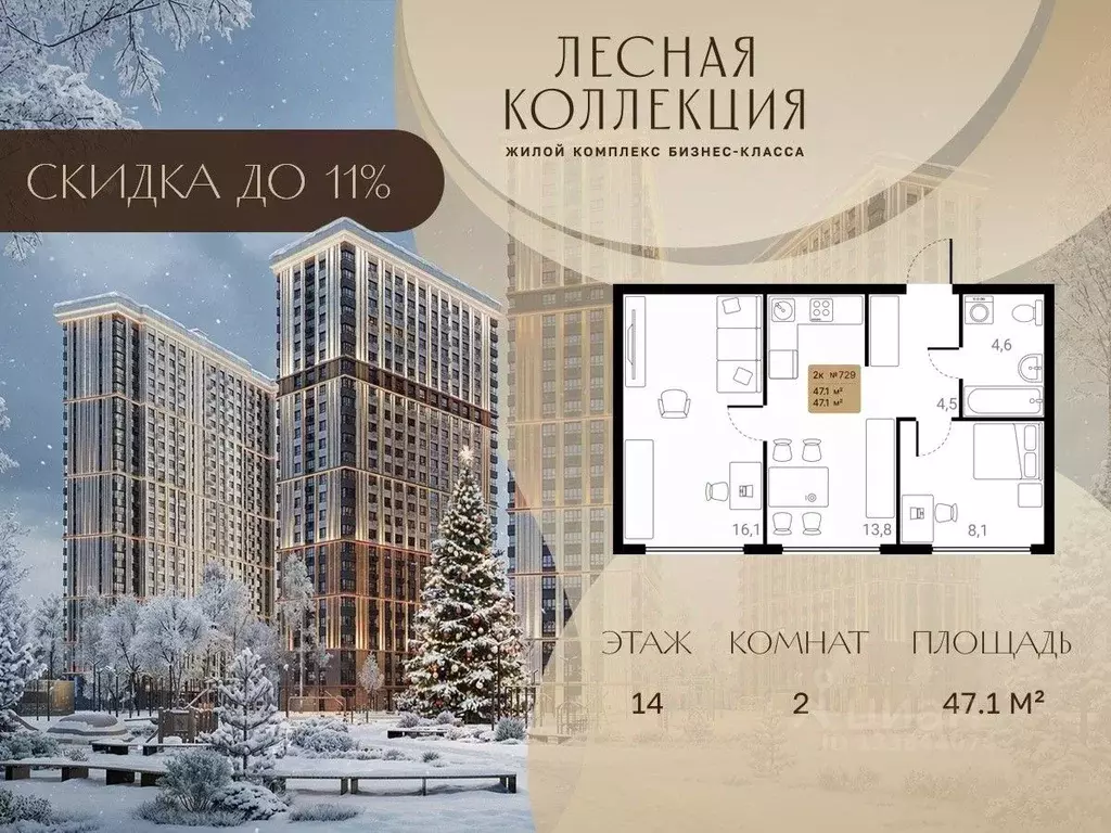 2-к кв. Московская область, Химки Лесная Коллекция жилой комплекс, к3 ... - Фото 1