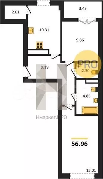 2-к. квартира, 57 м, 6/7 эт. - Фото 1