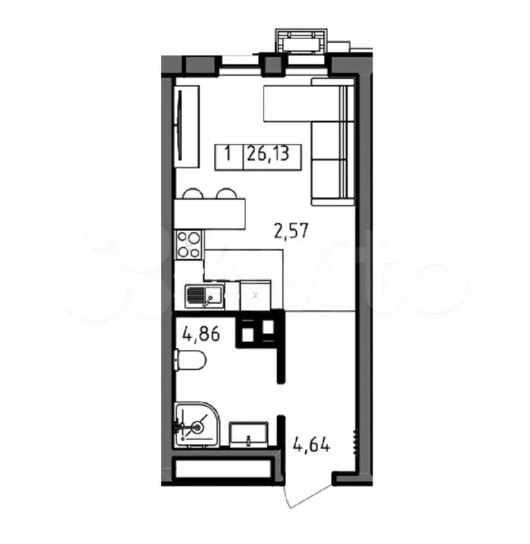 Квартира-студия, 26,1 м, 10/23 эт. - Фото 1