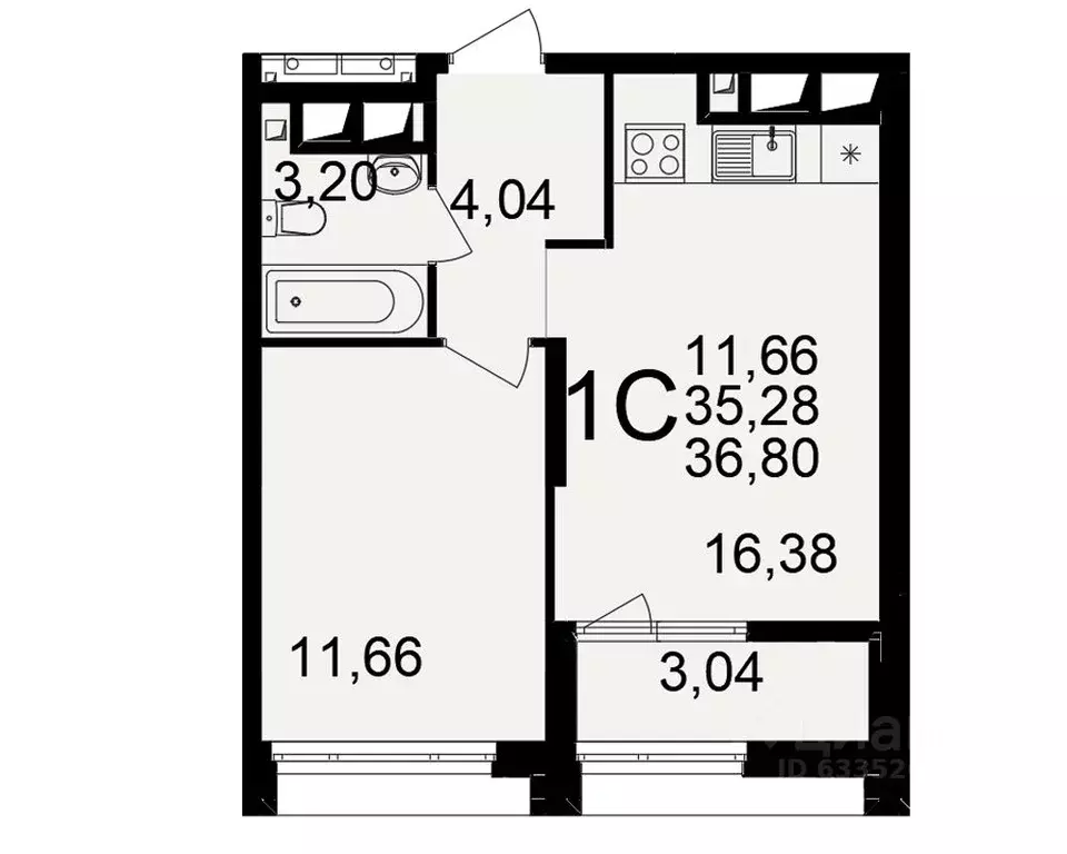 1-к кв. Рязанская область, Рязань ул. Ленинского Комсомола (35.28 м) - Фото 1