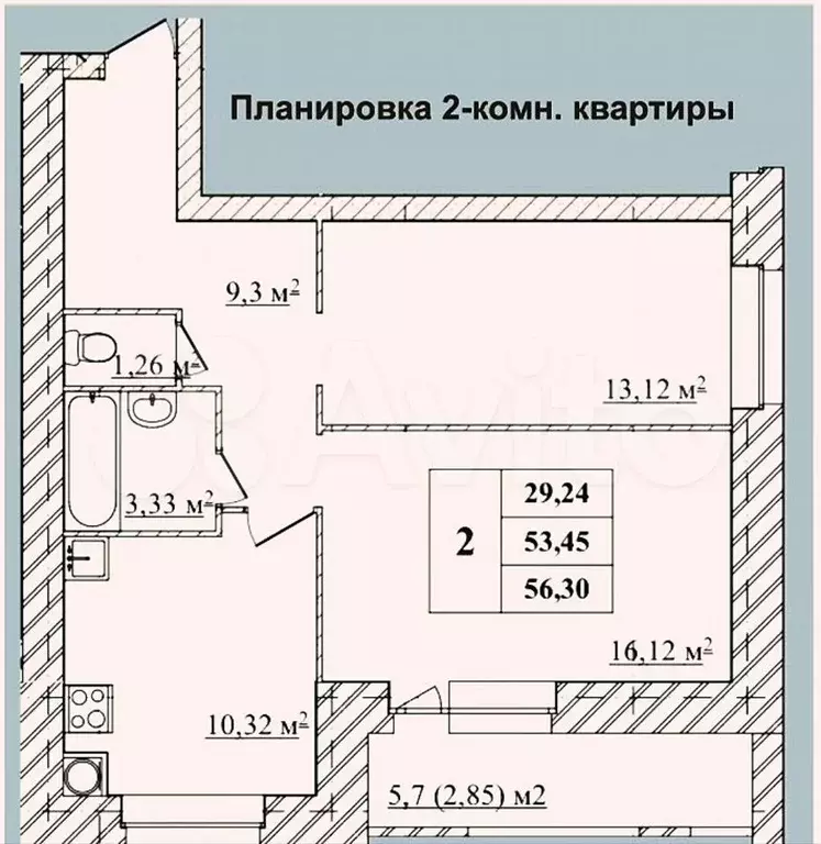 2-к. квартира, 56,3 м, 3/10 эт. - Фото 0