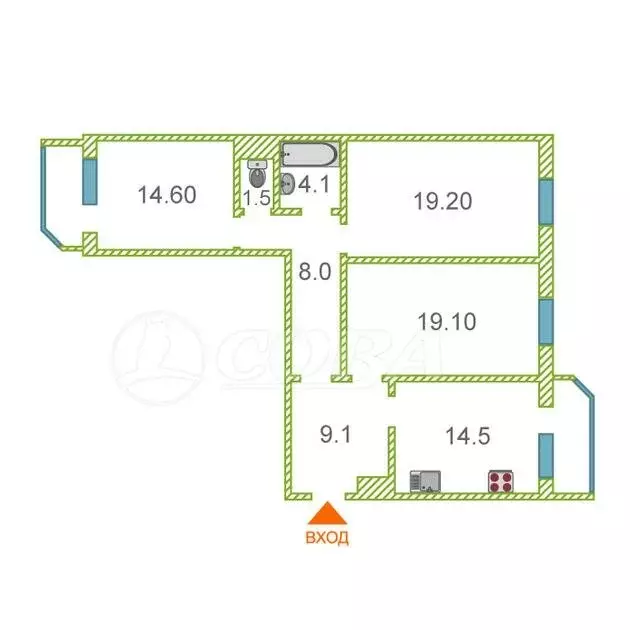 3-комнатная квартира: Тюмень, улица Николая Семёнова, 33 (90.1 м) - Фото 1