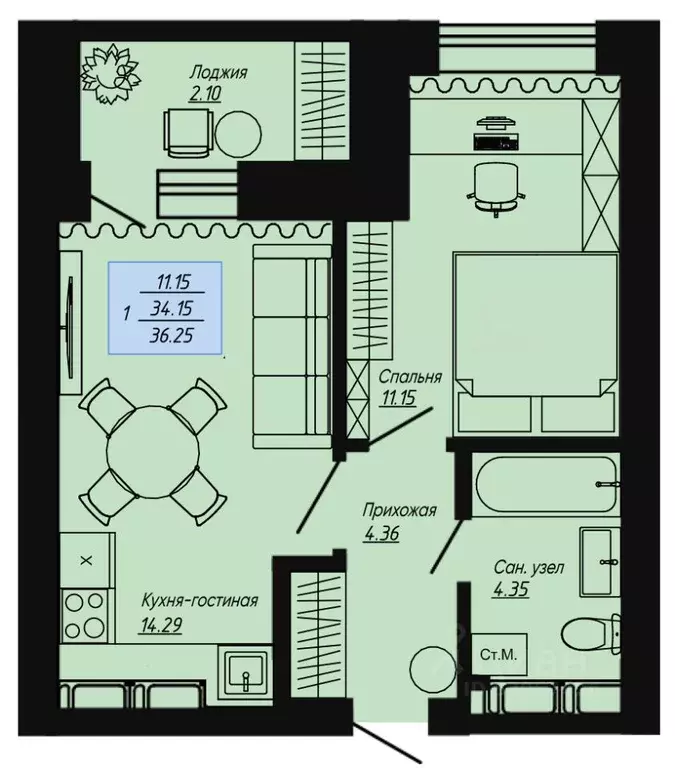 1-к кв. Волгоградская область, Волгоград пос. Ангарский, Клевер жилой ... - Фото 1
