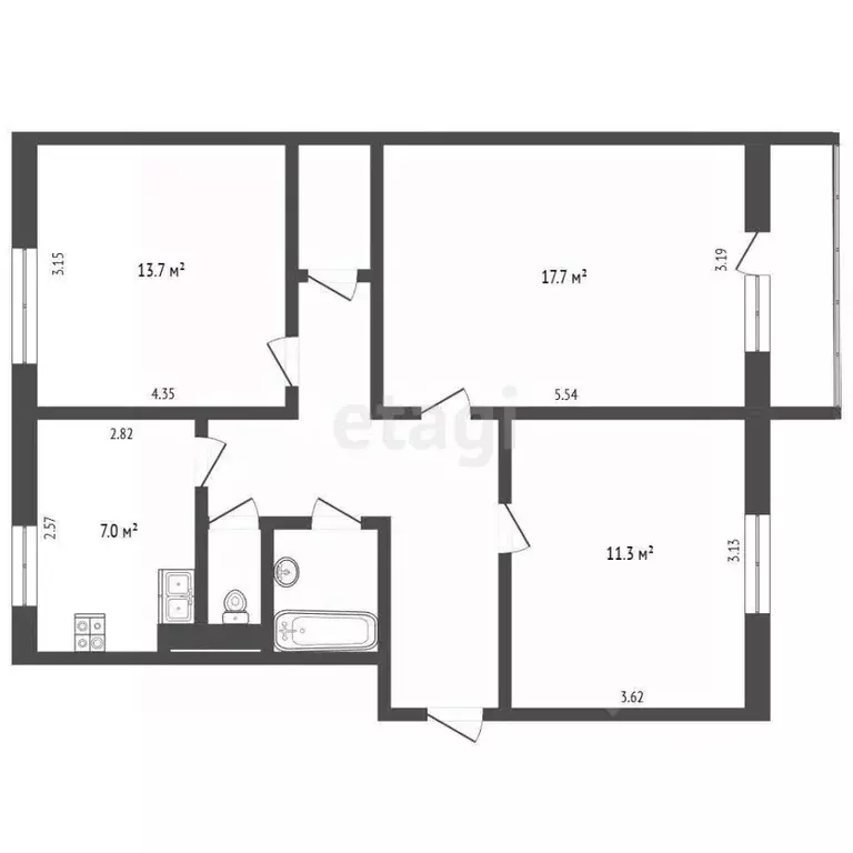 3-к кв. Ямало-Ненецкий АО, Муравленко ул. Ленина, 52 (65.6 м) - Фото 2