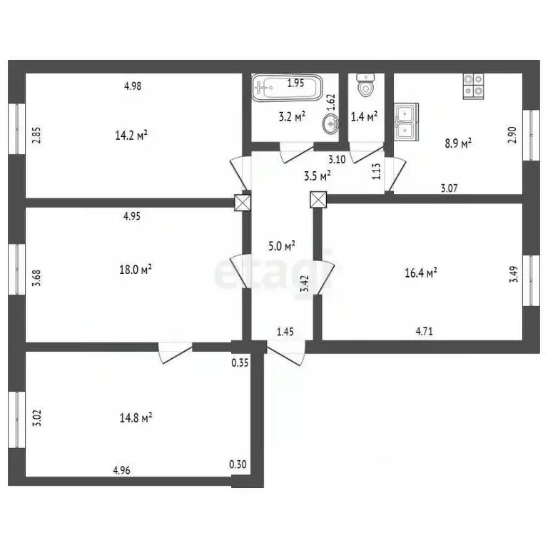 4-к кв. Самарская область, Самара ул. Победы, 99 (85.4 м) - Фото 2