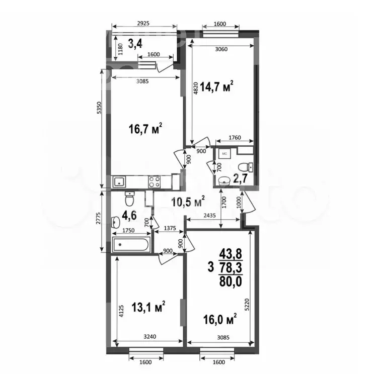 3-к. квартира, 80 м, 2/10 эт. - Фото 0