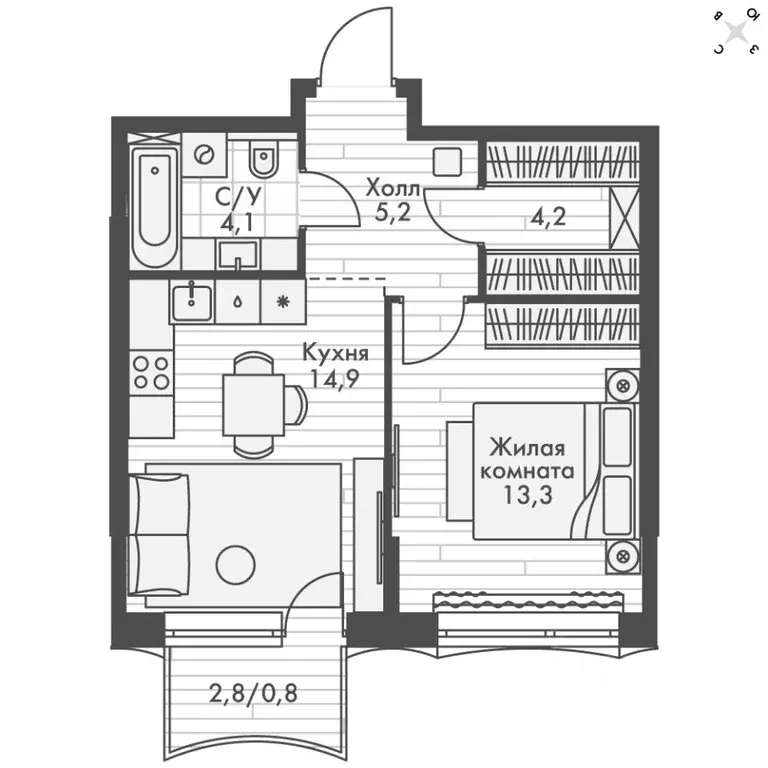 1-к кв. Нижегородская область, Нижний Новгород Черниговская ул. (42.5 ... - Фото 2