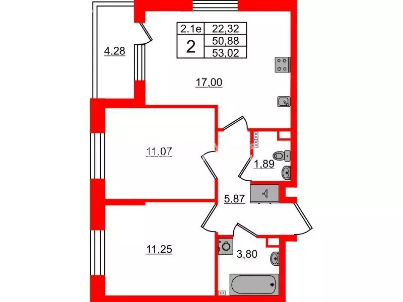 2-комнатная квартира: Санкт-Петербург, Пулковское шоссе, 99к6 (50.88 ... - Фото 1