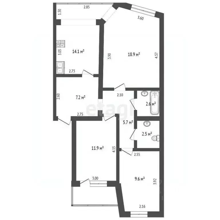 3-к кв. Кемеровская область, Кемерово просп. Шахтеров, 91а (73.8 м) - Фото 2