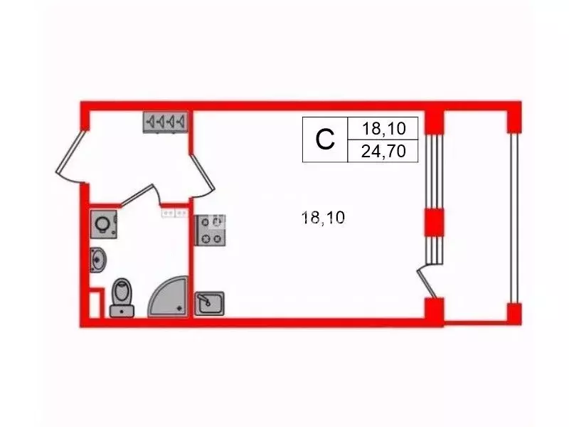 Студия Санкт-Петербург просп. Ветеранов, 171к2 (24.7 м) - Фото 2