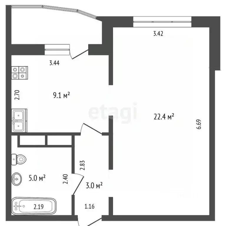 1-к кв. Тюменская область, Тюменский муниципальный округ, д. Патрушева ... - Фото 1