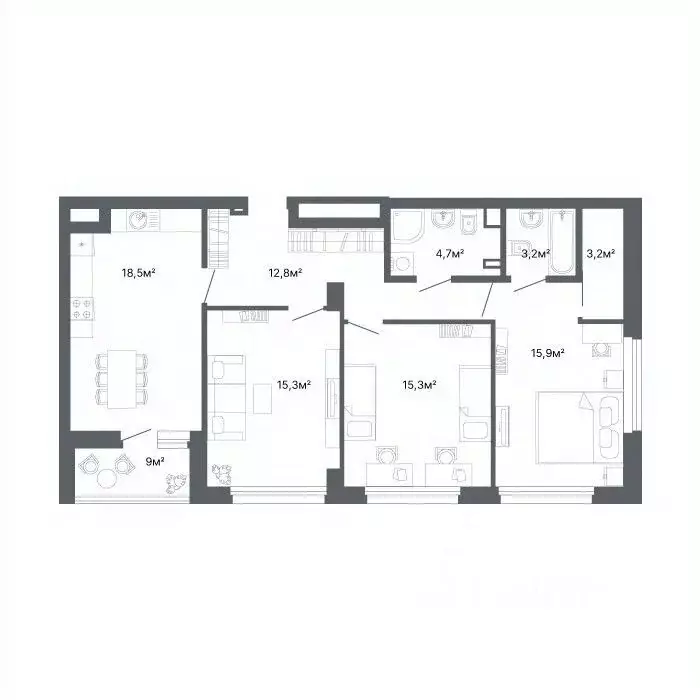 3-к кв. Свердловская область, Екатеринбург ул. Мира, 47к5 (88.9 м) - Фото 1