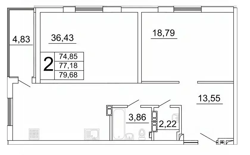 2-к кв. Самарская область, Самара ул. Дыбенко, 5 (80.01 м) - Фото 1