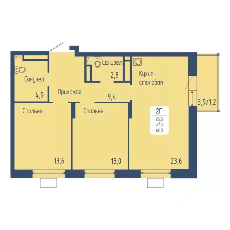 2-к кв. Красноярский край, Красноярск Свободный просп. (68.5 м) - Фото 1