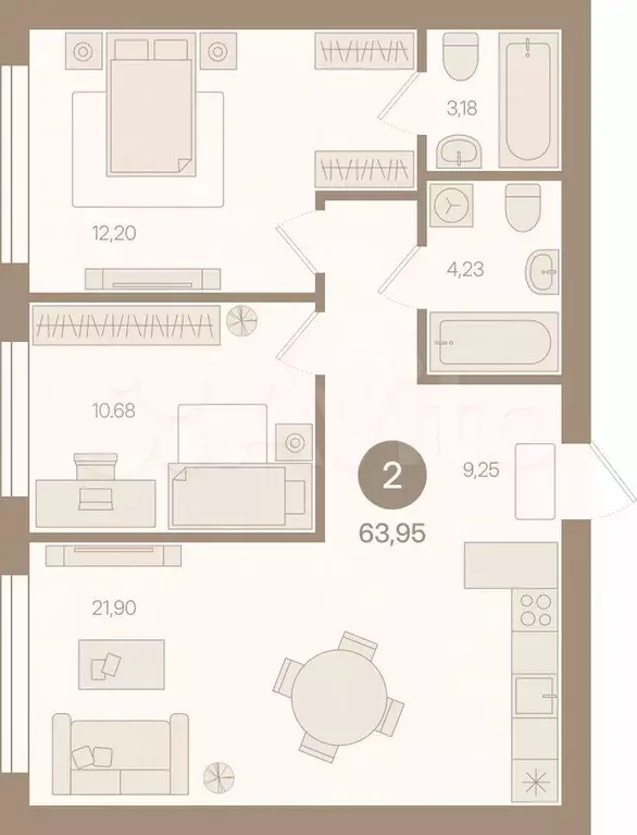 3-к. квартира, 64 м, 7/8 эт. - Фото 0