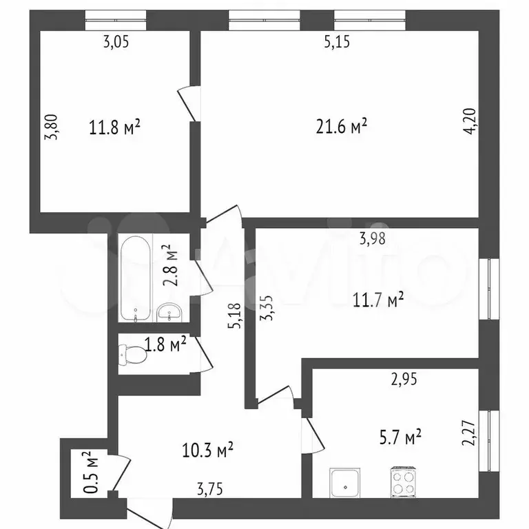 3-к. квартира, 49,7 м, 4/5 эт. - Фото 0