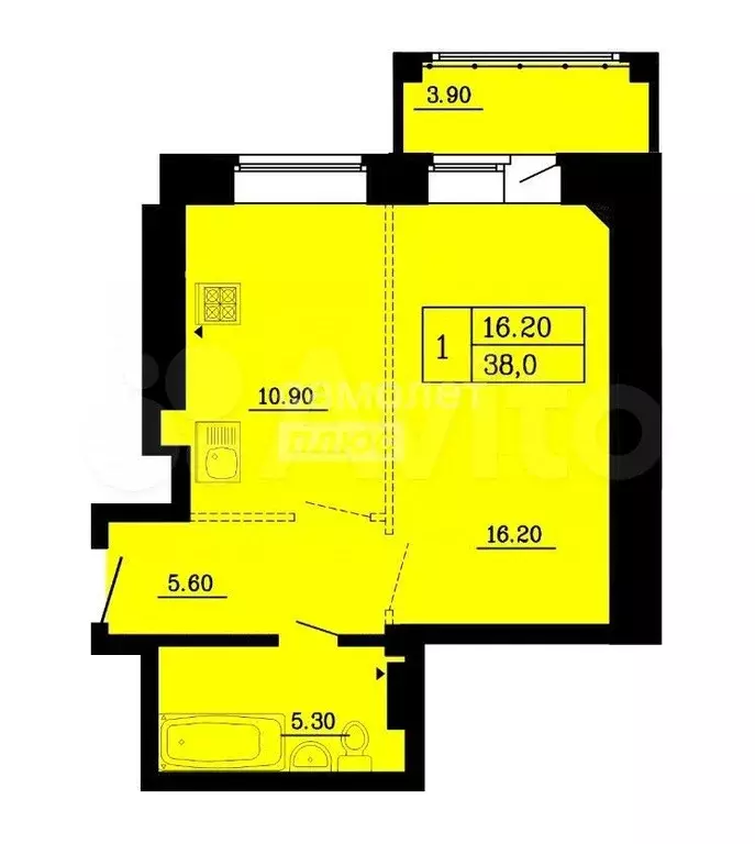 1-к. квартира, 41,9 м, 9/9 эт. - Фото 0