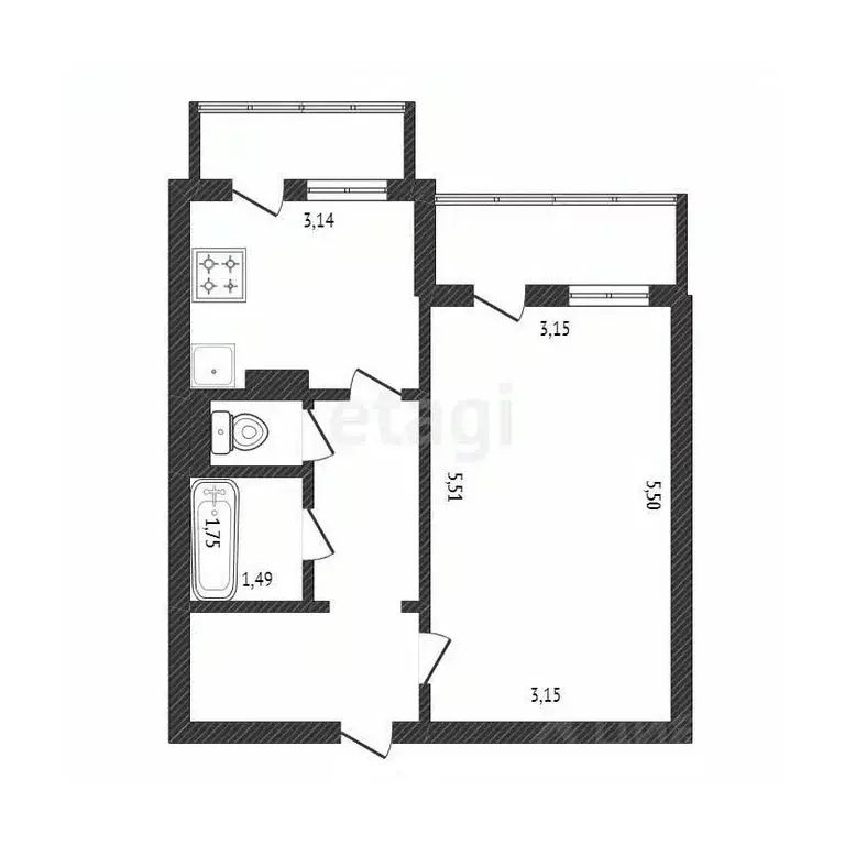 1-к кв. Белгородская область, Белгород ул. Есенина, 56 (38.5 м) - Фото 1