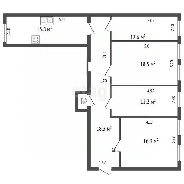 4-к кв. Санкт-Петербург просп. Стачек, 2/2 (95.0 м) - Фото 1