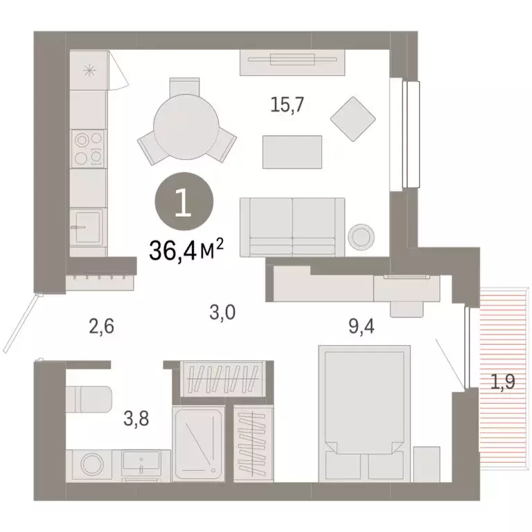 1-комнатная квартира: Новосибирск, квартал Лебедевский (36.4 м) - Фото 1