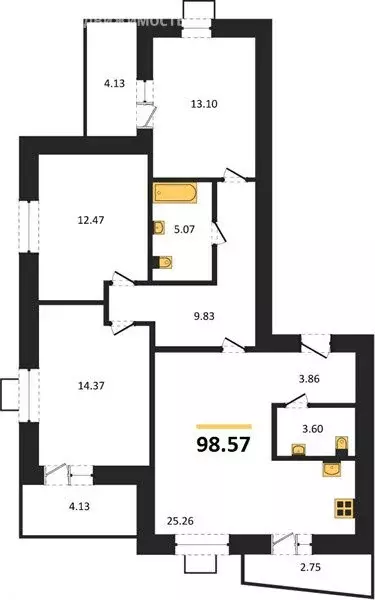 3-комнатная квартира: Пенза, улица Герцена, с106 (98.57 м) - Фото 1