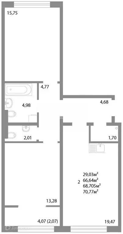 Продаётся 2-к квартира, 68.71 м - Фото 0