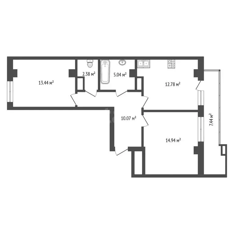 2-комнатная квартира: Патрушева, улица Фёдора Достоевского, 22 (59.5 ... - Фото 1