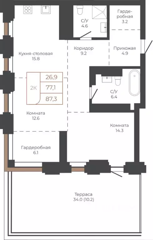 2-к кв. Алтайский край, Барнаул пл. Баварина, 8к2 (87.3 м) - Фото 0