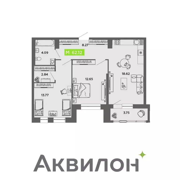 2-к кв. Архангельская область, Архангельск Привокзальный мкр,  (62.12 ... - Фото 1