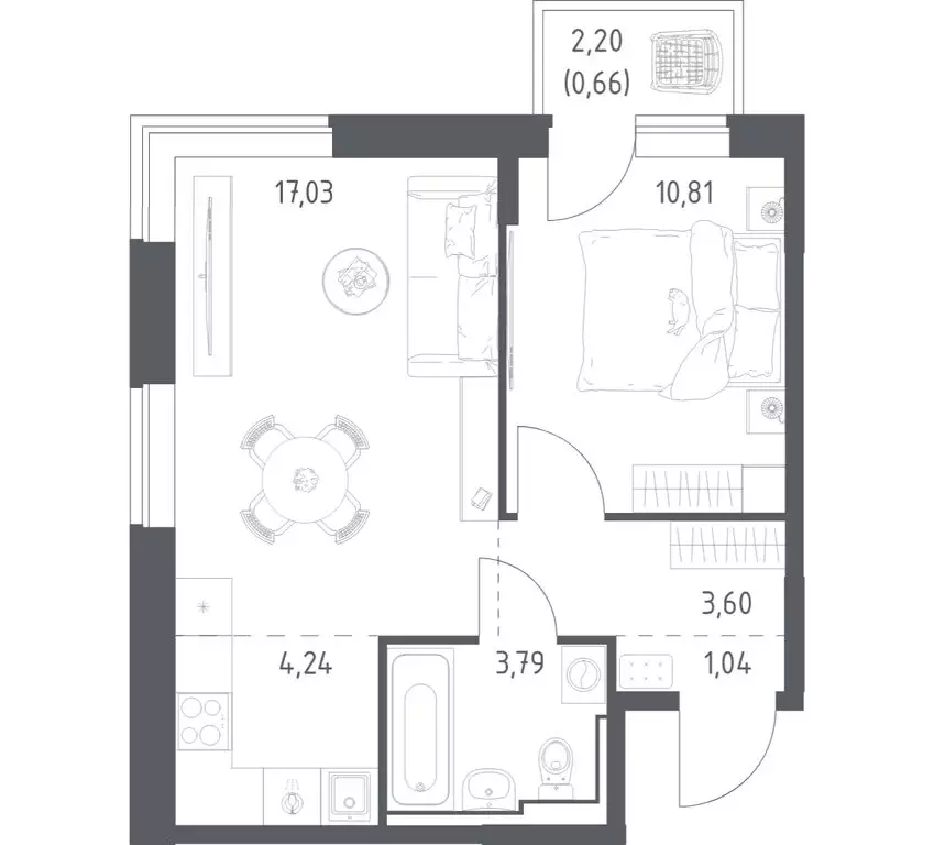 1-комнатная квартира: село Ям, ЖК Прибрежный Парк, 10.1 (41.17 м) - Фото 1