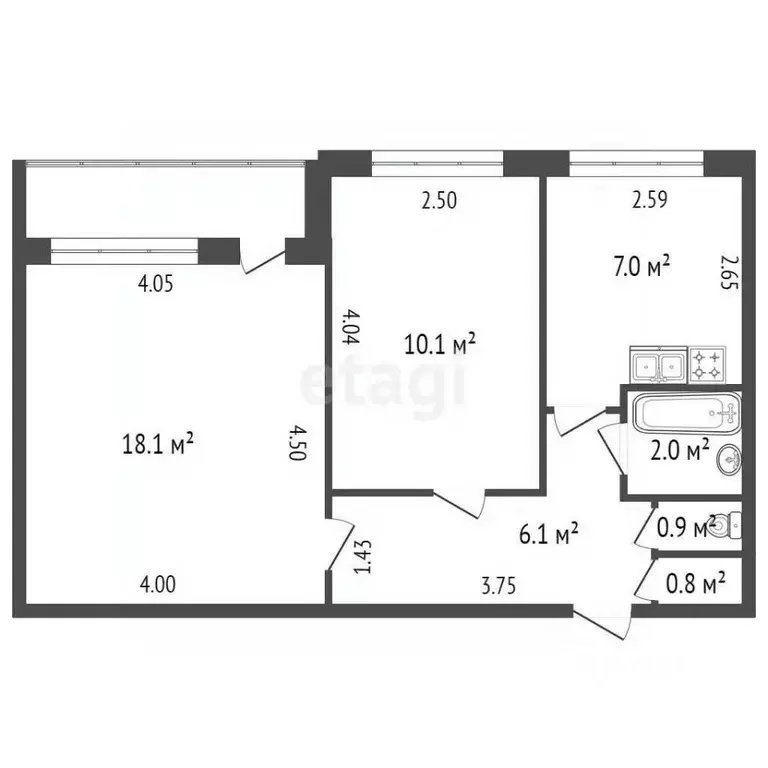 2-к кв. Санкт-Петербург просп. Энтузиастов, 56 (47.0 м) - Фото 1