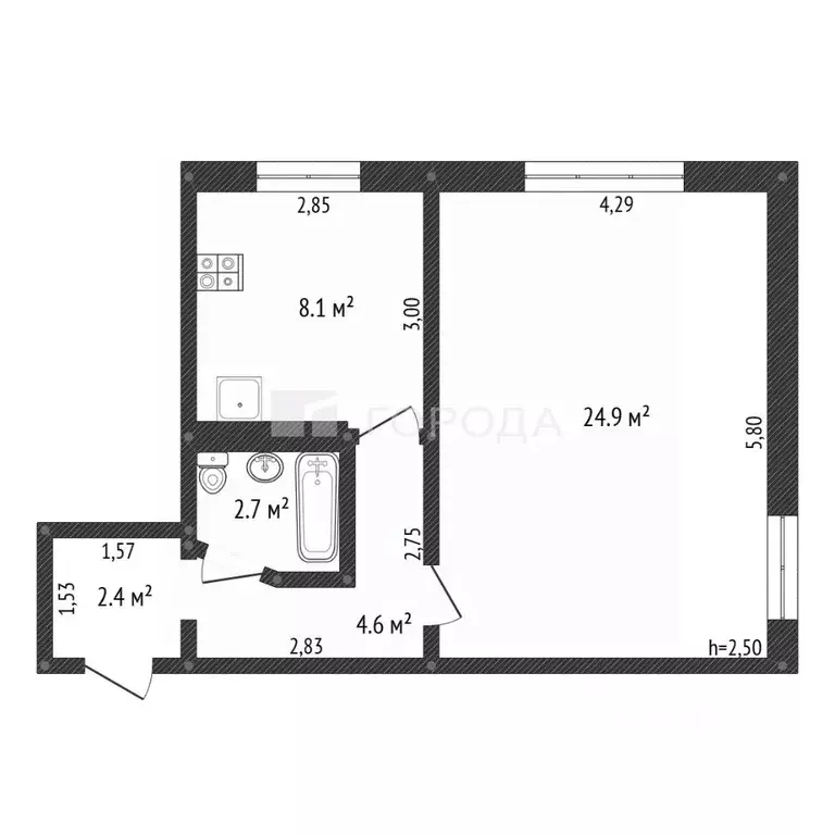 1-к кв. Кемеровская область, Прокопьевск Транспортная ул., 32 (42.7 м) - Фото 2