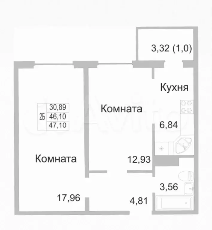2-к. квартира, 46 м, 4/9 эт. - Фото 0