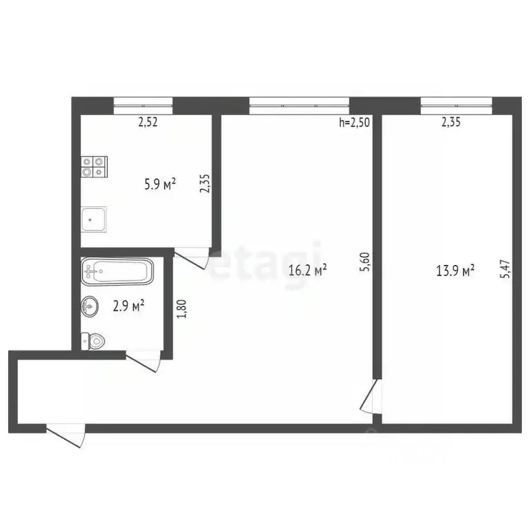 2-к кв. Брянская область, Брянск ул. Гоголя, 11 (46.3 м) - Фото 1