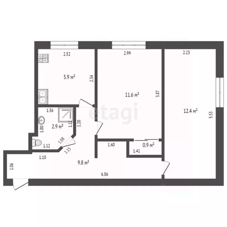 2-к кв. Севастополь ул. Пролетарская, 19 (43.5 м) - Фото 1