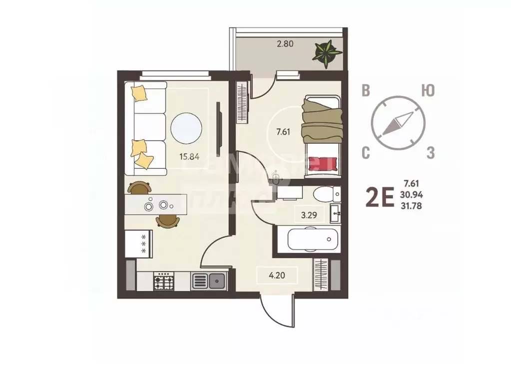 1-к кв. Липецкая область, Липецк ул. Механизаторов, 15А (31.78 м) - Фото 2